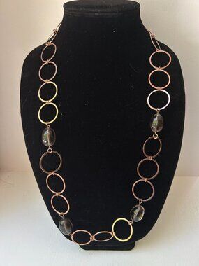 Milor Italy 15" Station Necklace Copper Tone Stainless Steel Smoky Quartz
